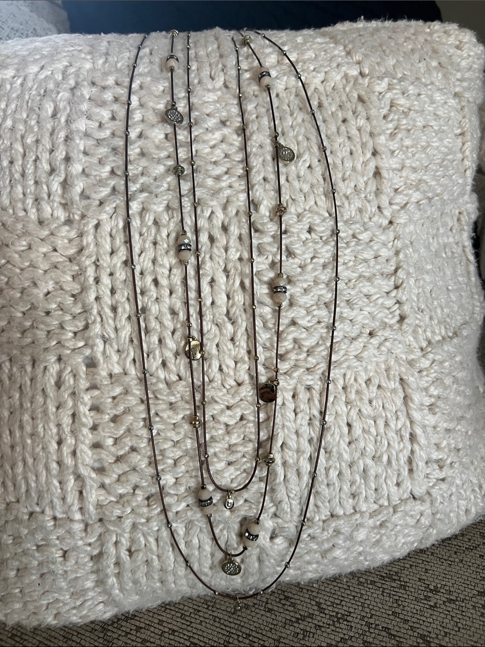Multi-Strand Silver-and Gold Tone Layered Necklace with stylish beads